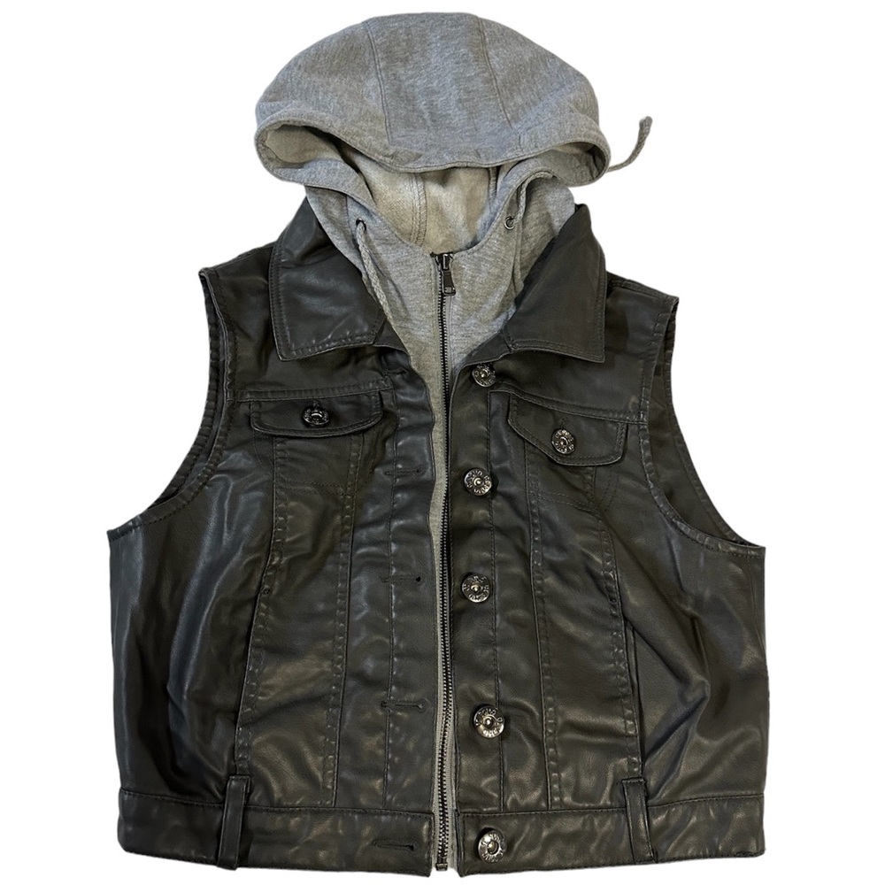 Faux leather vest with hood